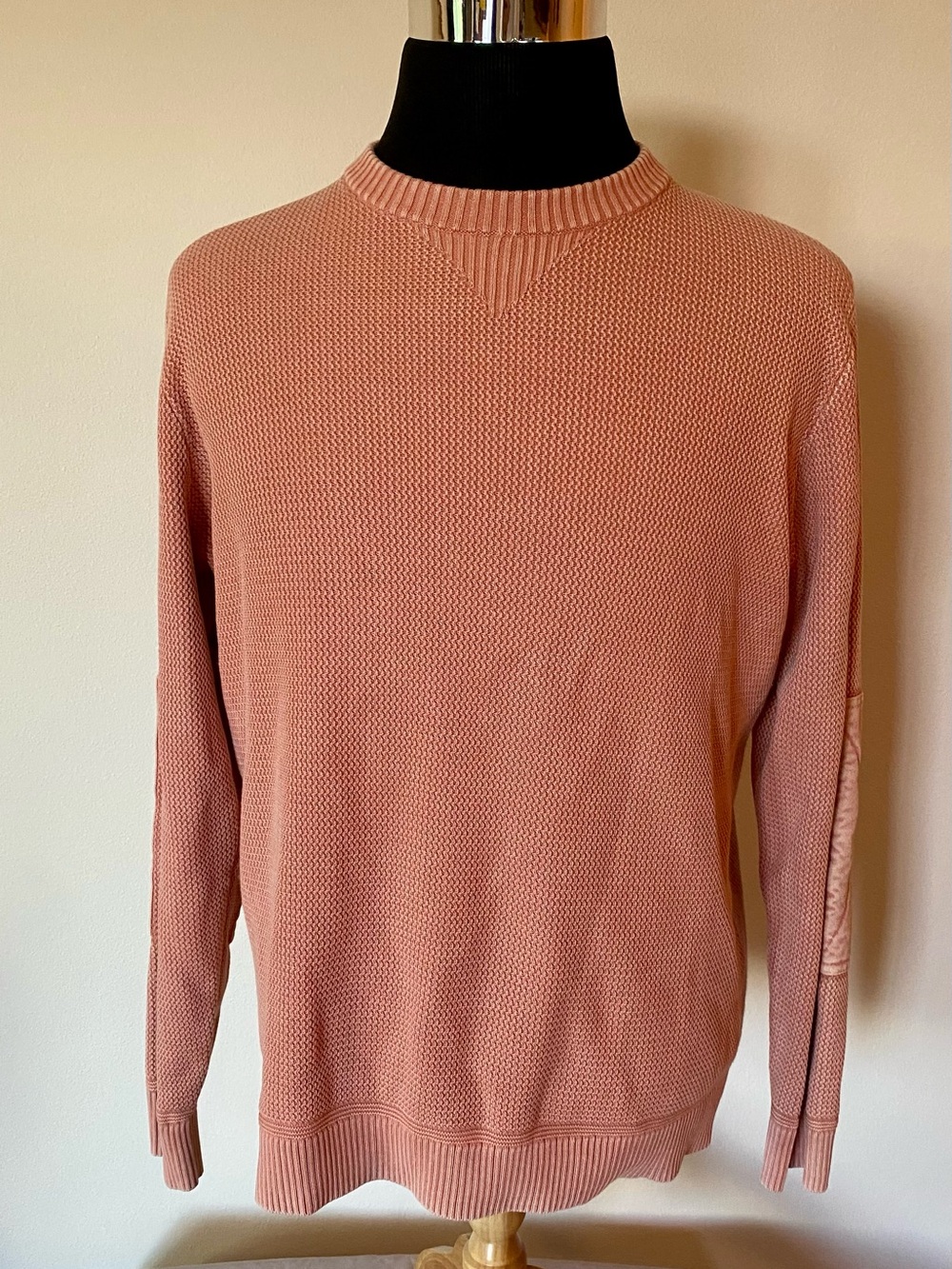 Taylor Stitch Men’s 42 L Heavy Cotton Sweater Salmon Pink Elbow Patches